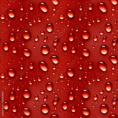 Condensation water drops on a red steel surface, seamless pixel perfect pattern texture.