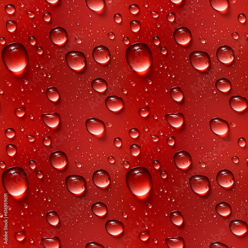 Condensation water drops on a red steel surface, seamless pixel perfect pattern texture.