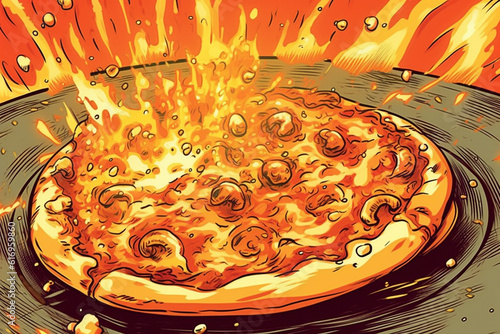 Pizza food illustration in cartoon style