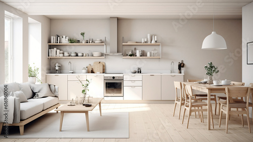 Scandinavian Indoor Design  Inspiring Real-Estate Rooms  Nature-Inspired new modern loft apartment. 3d rendering Generative AI