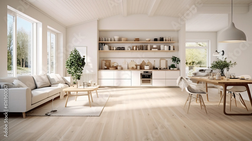 Scandinavian Indoor Design  Inspiring Real-Estate Rooms  Nature-Inspired new modern loft apartment. 3d rendering Generative AI