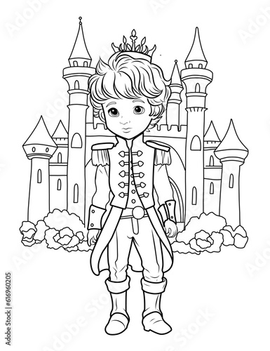Prince coloring page. Coloring page prince in a crown and royal clothes.