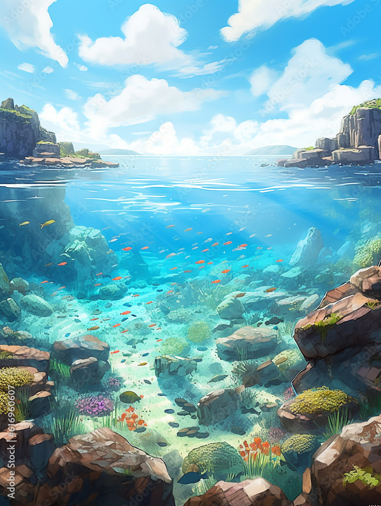 Beautiful Ocean Nature Landscape Illustration