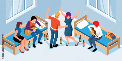 Student Dormitory Isometric Composition