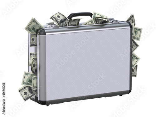 Briefcase full of money 3d rendering