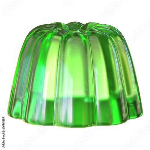 Konstfotografi Green jelly pudding, sweet dessert isolated on white background 3d rendering