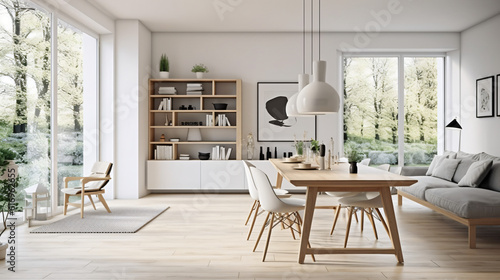Scandinavian Indoor Design: Inspiring Real-Estate Rooms, Nature-Inspired new modern loft apartment. 3d rendering Generative AI