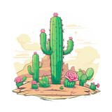 Cute Cactus on a Desert Landscape - Mint green, soft pink, cactus, desert landscape, sandy beige, cute, succulent, arid, nature