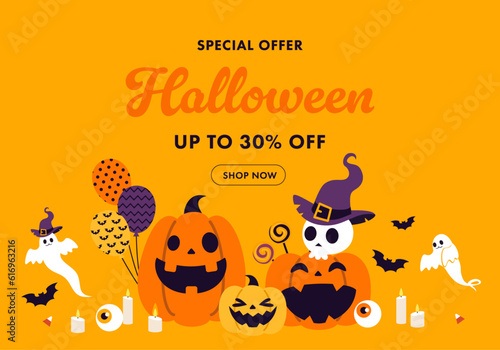 ハロウィンのセールのためのバナー。フラットなデザイン。