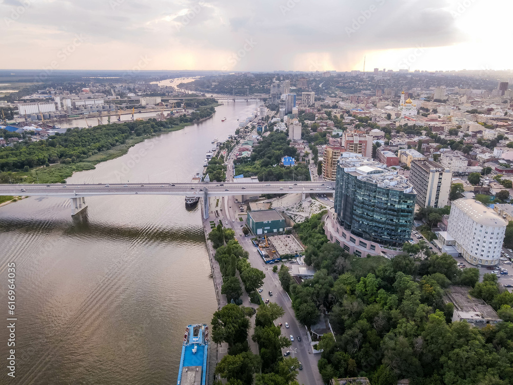 The aerial view of the bridge across the river Don at the city of Rostov-on-Don (Rostov-na-Donu), Russia, close to the border with Ukraine