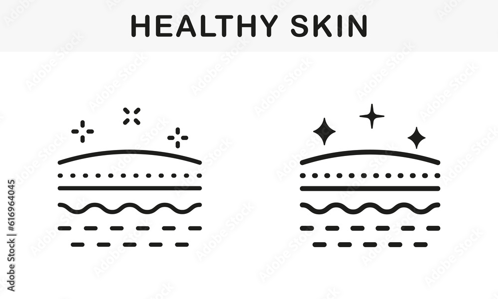 Healthy and Clean Face Skin Line and Silhouette Black Icon Set. Beauty Fresh Human Skin Pictogram. Facial Skincare, Hygiene Symbol Collection. Isolated Vector Illustration Healthy and Clean Face Skin Line and Silhouette Black Icon Set. Beauty Fresh Human Skin Pictogram. Facial Skincare, Hygiene Symbol Collection. Isolated Vector Illustration