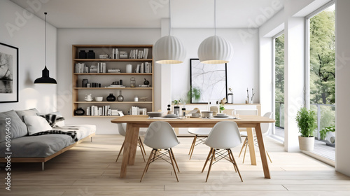 Scandinavian Indoor Design: Inspiring Real-Estate Rooms, Nature-Inspired new modern loft apartment. 3d rendering Generative AI