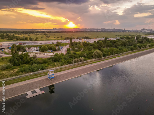 The sunset aerial view of the pond at Rostov-on-Don in southern Russia close to the border of Ukraine. photo