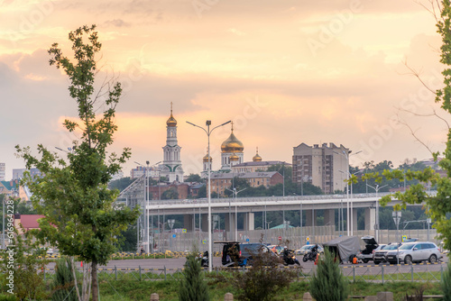 The panorama of Rostov-on-Don (Rostov-na-Donu), the city in southern Russia on the border with Ukraine. Cathedral of the Nativity of the Theotokos is seen in the background. photo