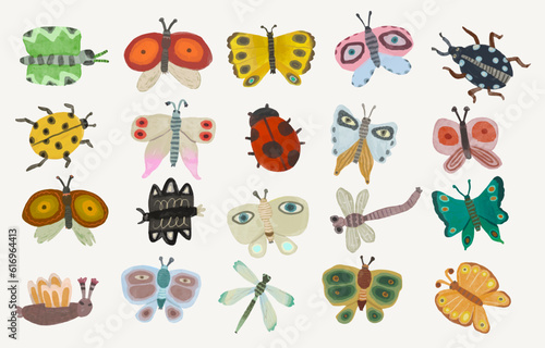 Butterfly and insect. watercolor vector illustration. animal wildlife.