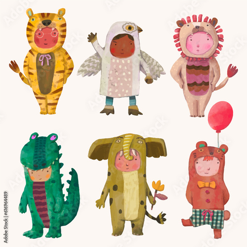 Animal kids illustration. Character of children watercolor vector.