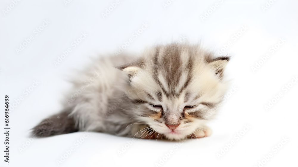 Cute kitten sleeping on white background created with Generative AI