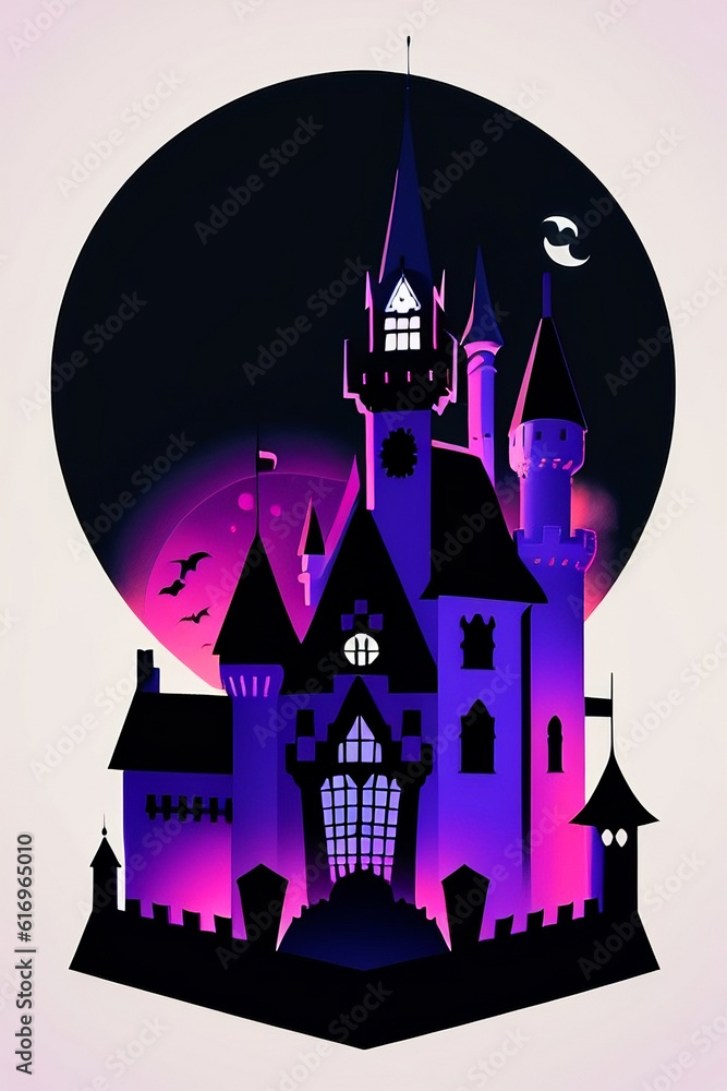 Haunted castle in the night, diorama. Generative AI Haunted castle in the night, diorama. Generative AI