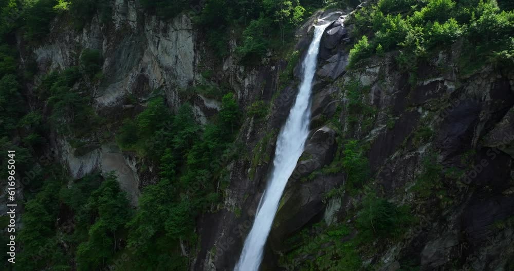 Scenic Foroglio Waterfall In Bavona Valley, Switzerland - drone shot Scenic Foroglio Waterfall In Bavona Valley, Switzerland - drone shot