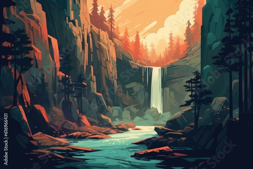 Waterfall Landscape Illustration © Igor