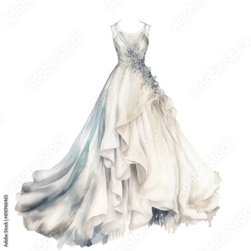 Watercolor illustration of bride's wedding dress