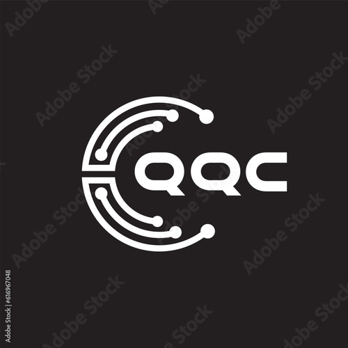 QQC letter technology logo design on black background. QQC creative initials letter IT logo concept. QQC setting shape design.
 photo