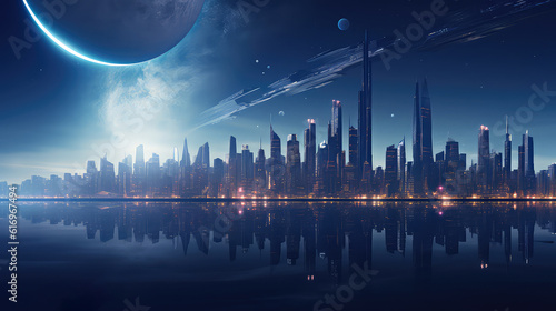 Futuristic city skyline with moonrise © Natalia