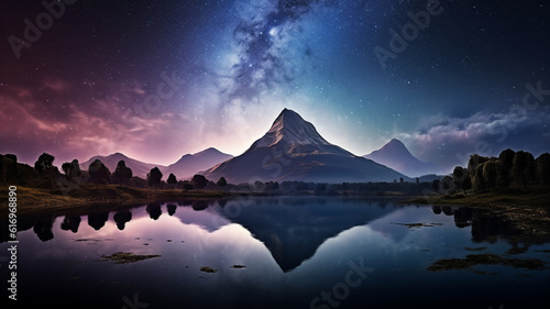 night landscape mountain and milkyway galaxy background , thailand , long exposure ,low light. Generative AI