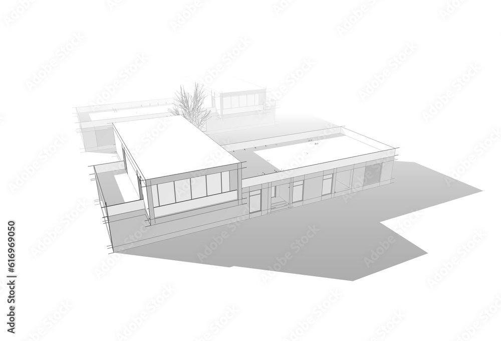 Modern house building architectural drawing 3d rendering Modern house building architectural drawing 3d rendering