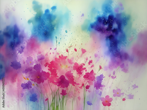 Spring flowers watercolor splash. AI generated illustration © vector_master