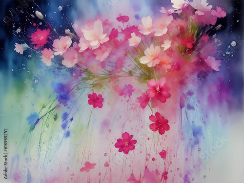 Spring flowers watercolor splash. AI generated illustration © vector_master