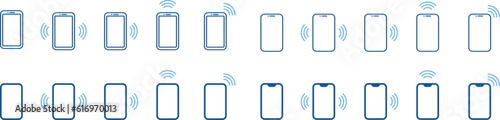 通信をするスマホの2色のアイコンセット