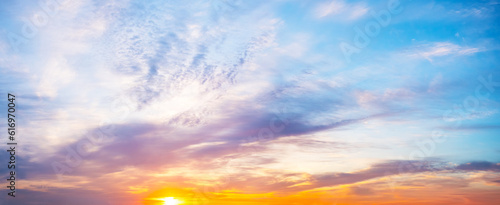 Colorful sunset, sunrise sky with clouds. Nature background