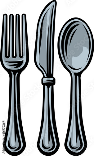 A fork, spoon and knife cutlery dinner utensil place setting silverware icon