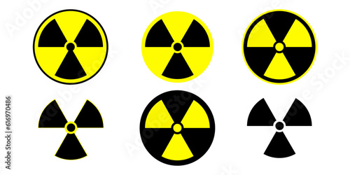 Set of icon with black and yellow radiation. 