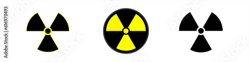 Set of icon with black and yellow radiation. 