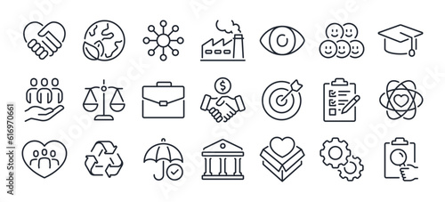 CSR Corporate social responsibility and sustainability editable stroke outline icon isolated on white background flat vector illustration. Pixel perfect. 64 x 64.
