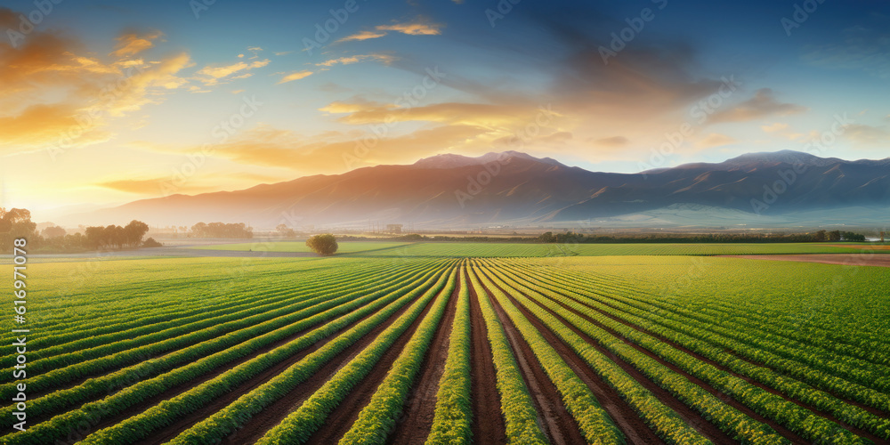 field and meadows of agriculture for farming and cultivation.  generative ai