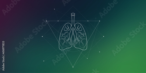 Minimal lungs and respiratory system illustration on gradient. Human lungs anatomy. Futuristic medical scientific vector clipart.