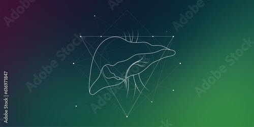 Minimal human liver and gastrointestinal system illustration on gradient. Human liver anatomy. Futuristic medical scientific vector clipart.