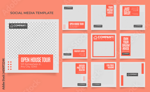 social media template banner house architecture service promotion. fully editable instagram and facebook square post frame puzzle organic sale poster