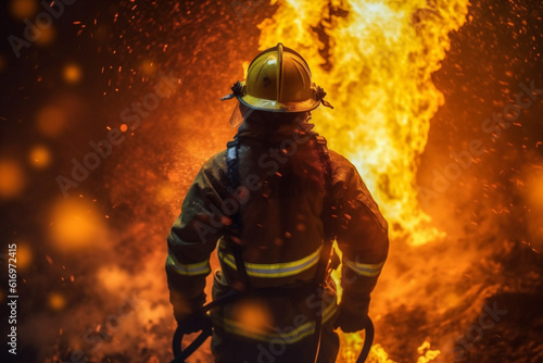 fireman emergency smoke equipment safety fighter uniform rescue firefighter fire. Generative AI.