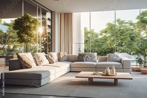 Friendly interior style. living room. Wall mockup. Wall art. 3d rendering, 3d illustration,Generative AI © Azar