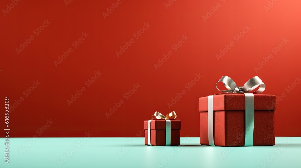 red present box with copy space background, generative Ai red present box with copy space background, generative Ai