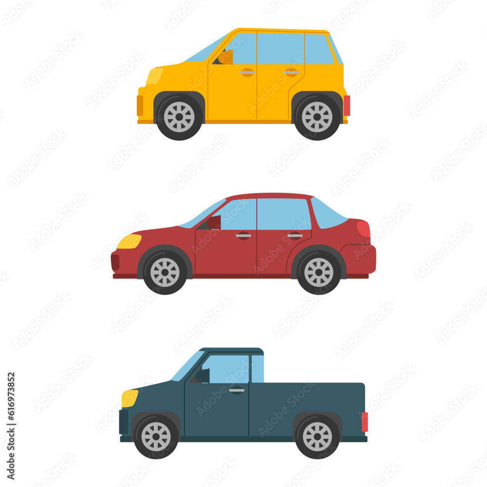 set of Various Cars Vector. City cars, sedans, sport cars. Vector illustration cartoon.