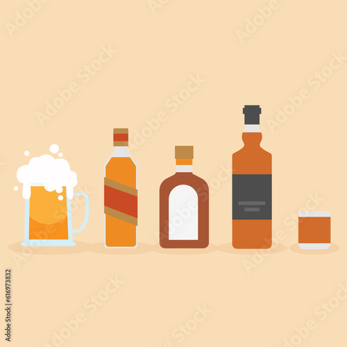 set of alcoholic drinks. Vector flat illustration