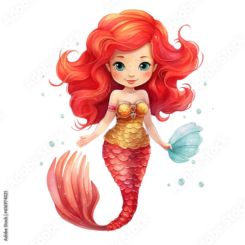 Cute mermaid watercolor illustration