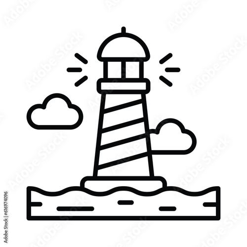 A tower containing a beacon light to warn or guide ships at sea, well designed icon of lighthouse