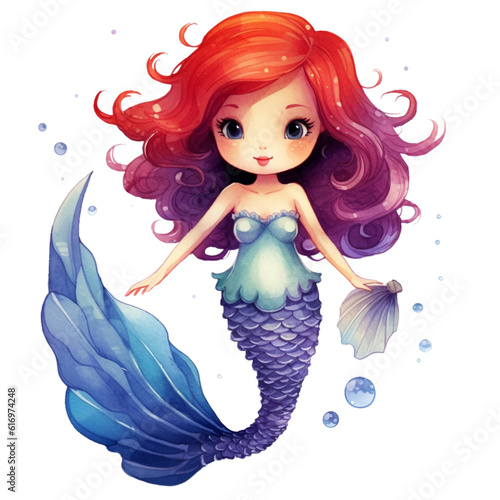 Cute mermaid watercolor illustration
