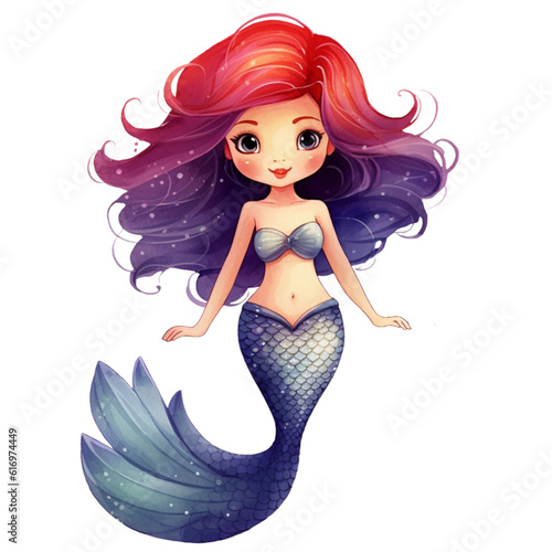 Cute mermaid watercolor illustration